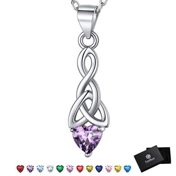 FaithHeart February Birthstone Heart Necklace for Women Celtic Knot Pendant Necklace 925 Sterling Silver Wife Girlfriend Valentines Day Birthday Jewelry Gift