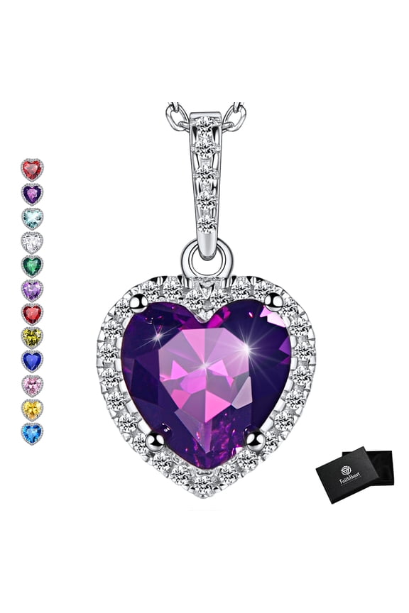 February Birthstone Heart Necklace for Women Sparkling Diamond 925 Sterling Silver Pendant Necklace Birthday Valentine's Day Jewelry Gift