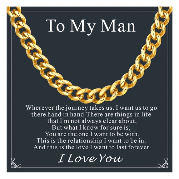FaithHeart Golden Cuban Link Chain Men Necklace Waterproof Stainless Steel Jewelry Gift with Card To My Man for Husband Boyfriend Birthday Valentine's Day 6mm 20"