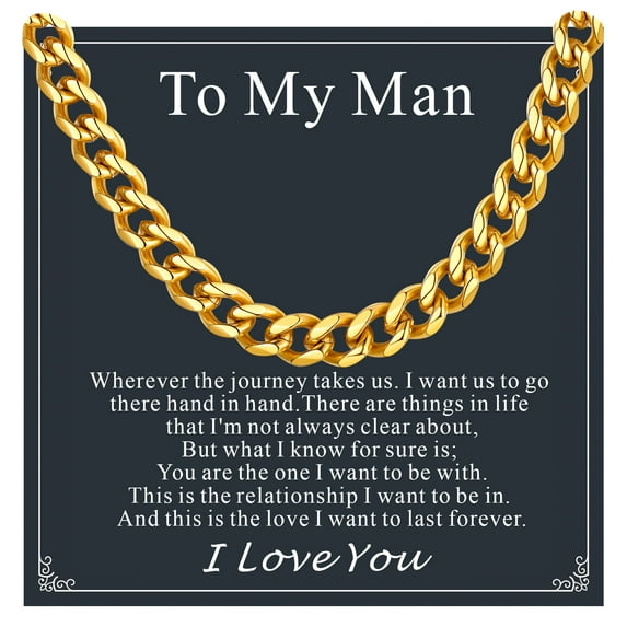 FaithHeart Golden Cuban Link Chain Men Necklace Waterproof Stainless Steel Jewelry Gift with Card To My Man for Husband Boyfriend Birthday Valentine's Day 6mm 20"