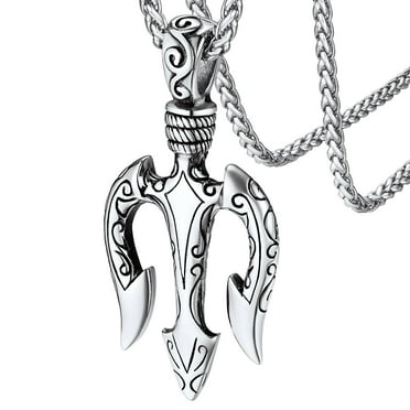 FaithHeart Greek Neptune Necklace for Men Stainless Steel Poseidon Pronged Pendant Ancient Greece Amulet Jewelry Gift for Sailor Son Brother Christmas