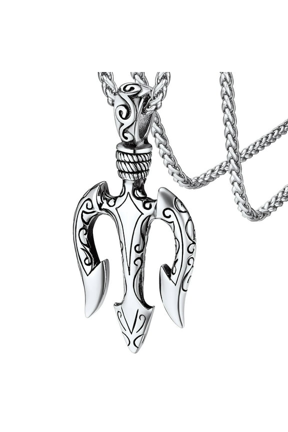 Greek Neptune Necklace for Men Stainless Steel Poseidon Pronged Pendant Ancient Greece Amulet Jewelry Gift for Sailor Son Brother Christmas