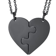 FaithHeart Heart Necklaces Set of 2 Women Men Black Puzzle Matching Pendant Best Friends BFF Friendship Couple Jewelry Gift for Valentines Day