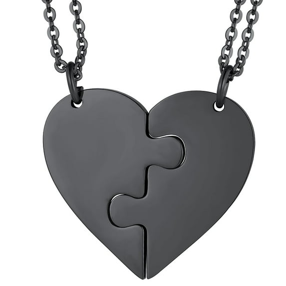 FaithHeart Heart Necklaces Set of 2 Women Men Black Puzzle Matching Pendant Best Friends BFF Friendship Couple Jewelry Gift for Valentine's Day