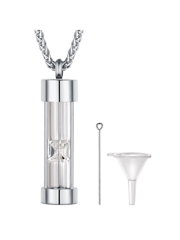 Hourglass Cremation Necklace for Men Women Stainless Steel Urn Ash Holder Perfume Pill Funnel Keepsake Pendant Jewelry Gift for Bithday Christmas