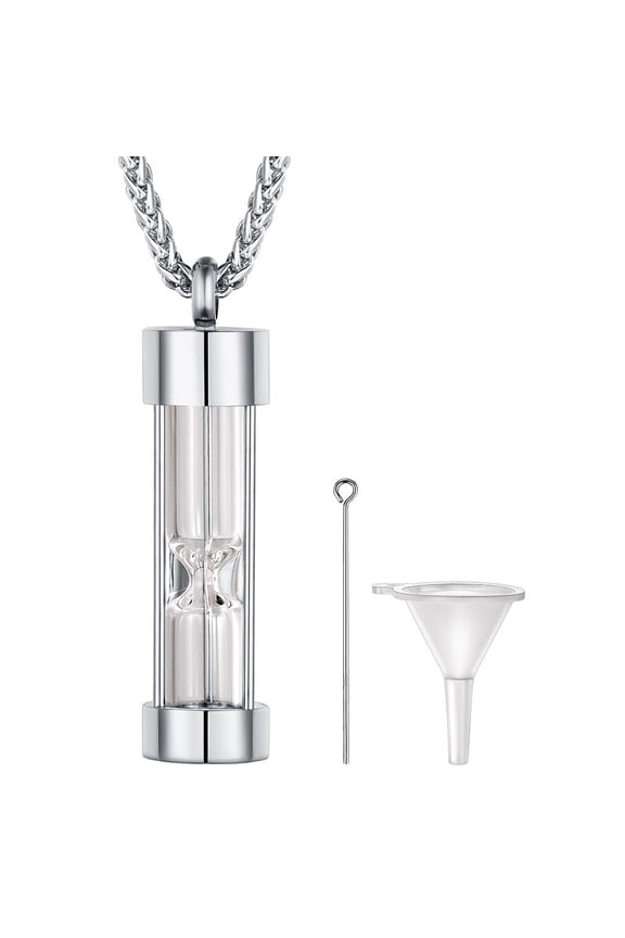 Hourglass Cremation Necklace for Men Women Stainless Steel Urn Ash Holder Perfume Pill Funnel Keepsake Pendant Jewelry Gift for Bithday Christmas