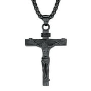 FaithHeart INRI Crucifix Cross Necklace for Men Black Stainless Steel Christian Jesus Piece Pendant Religious Church Praying Jewelry Dad Father's Day Gift
