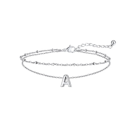 FaithHeart Initial A Ankle Bracelets for Women, Waterproof Initial Anklets Non Tarnish Stainless Steel Layered Anklet Summer Beach Foot Jewelry Gift for Mom Mothers Day