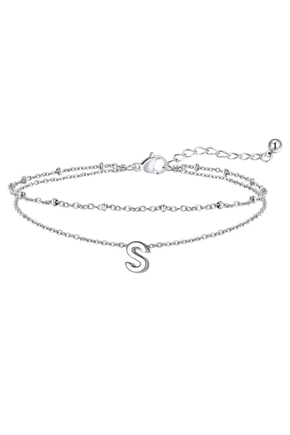 Initial S Ankle Bracelets for Women, Waterproof Initial Anklets Non Tarnish Stainless Steel Layered Anklet Summer Beach Foot Jewelry Gift for Mom Mothers Day