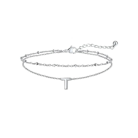 FaithHeart Initial T Ankle Bracelets for Women, Waterproof Initial Anklets Non Tarnish Stainless Steel Layered Anklet Summer Beach Foot Jewelry Gift for Sister Friends