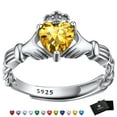 thumbnail image 1 of FaithHeart Irish Claddagh Heart Promise Ring for Women 925 Sterling Silver Yellow Topaz November Birthstone Celtic Knot Ring Adjustable Wedding Band Jewelry Gift for Valentine's Day, 1 of 8
