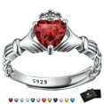 thumbnail image 1 of FaithHeart Irish Claddagh Heart Promise Ring for Women 925 Sterling Silver Garnet January Birthstone Celtic Knot Ring Adjustable Wedding Band Jewelry Gift for Wife Anniversary, 1 of 8