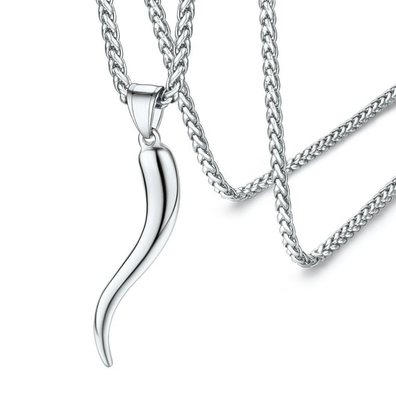 FaithHeart Italian Horn Pepper Pendant Necklace for Women Men Stainless Steel Cornicello Protective Amulet Talisman Birthday Christmas Lucky Jewelry Gifts