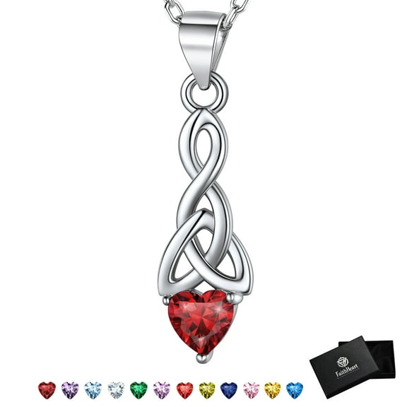 FaithHeart January Birthstone Heart Necklace for Women Celtic Knot Pendant Necklace 925 Sterling Silver Girlfriend Christmas Birthday Jewelry Gift
