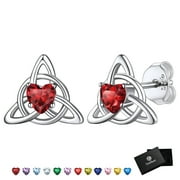 FaithHeart January Birthstone Heart Stud Earrings for Women 925 Sterling Silver Celtic Knot Earrings Girlfriend Birthday Jewelry Gift for Sensitive Ears