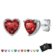 FaithHeart January Birthstone Heart Stud Earrings for Women 925 Sterling Silver Daughter Birthday Christmas Hypoallergenic Jewelry with Gift Box