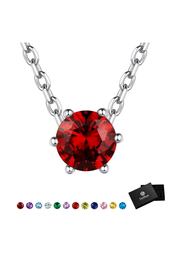 January Garnet Birthstone Round Necklace for Women 925 Sterling Silver Sparkling Tiny Simple Pendant Birthday Christmas Valentine's Day Fine Jewelry Gift