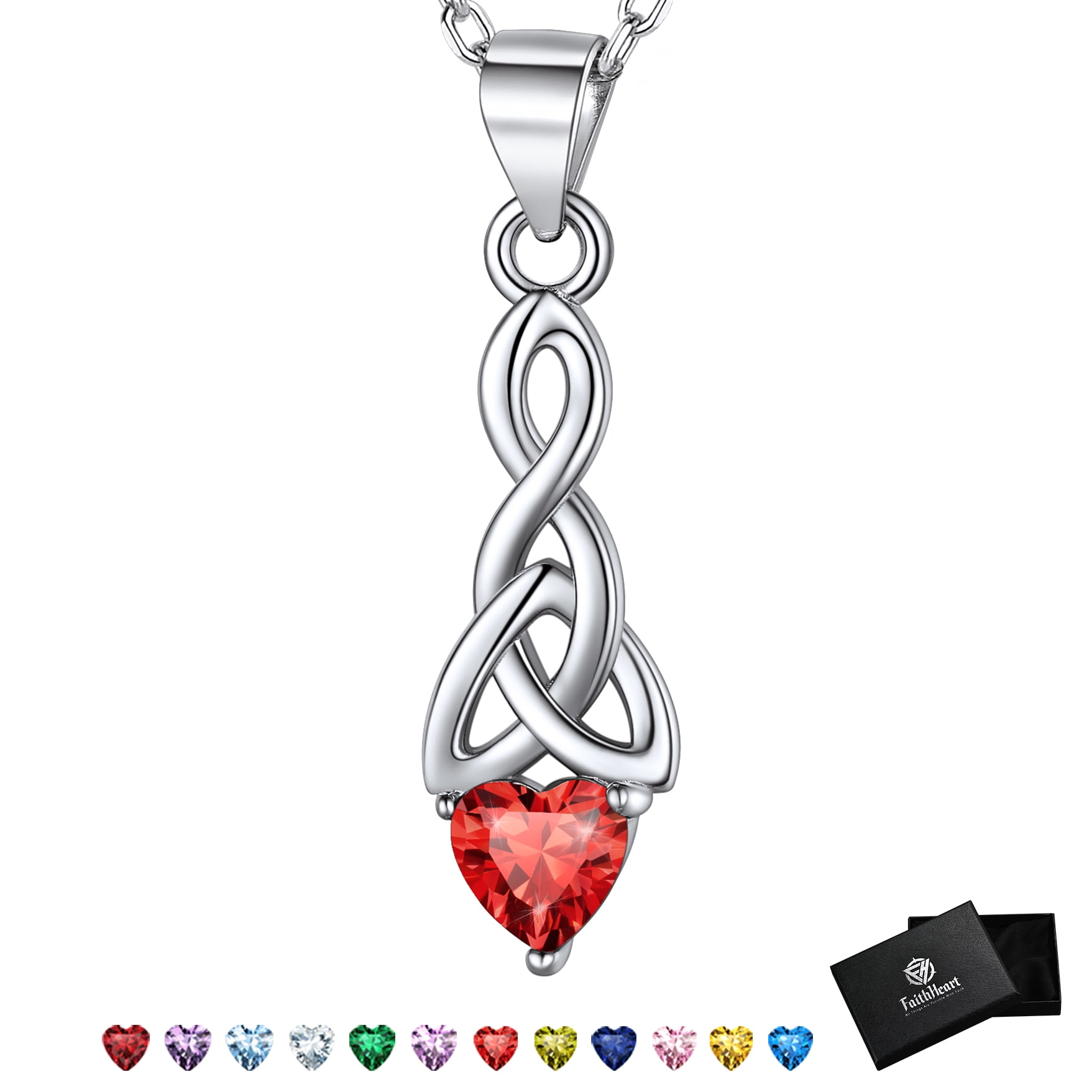 FaithHeart July Birthstone Heart Necklace for Women Celtic Knot Pendant Necklace 925 Sterling Silver Wife Girlfriend Valentines Day Birthda Jewelry Gift