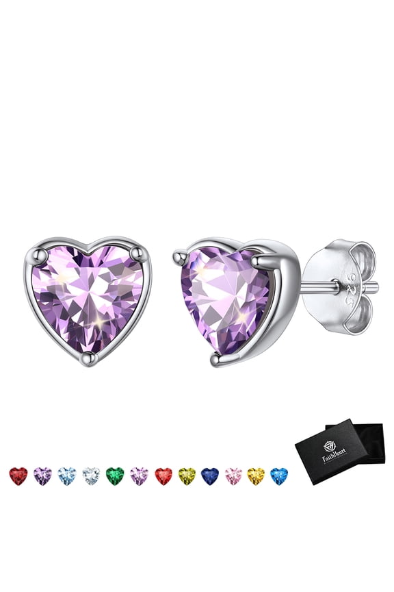 June Birthstone Heart Stud Earrings for Women 925 Sterling Silver Birthday Mother's Day Hypoallergenic Jewelry with Gift Box