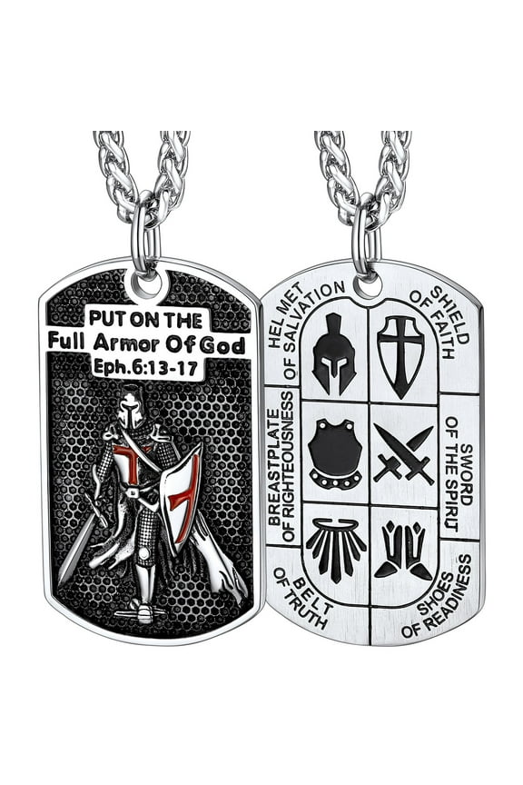 Knights Templar Seal Necklace for Men Stainless Steel Dog Tag Pendant Christ Fellow-Soldiers Jewelry Gift for Boyfriend Husband Valentine's Day