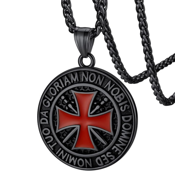 FaithHeart Knights Templar Seal Necklace for Men Stainless Steel Retro Punk Christ Fellow-Soldiers Jewelry Gift for Boyfriend Husband Valentine's Day