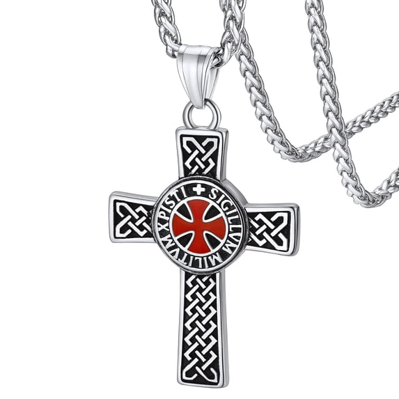 FaithHeart Knights Templar Seal Necklace for Men Stainless Steel Retro Punk Christ Fellow-Soldiers Jewelry Gift for Friends Grandson Birthday