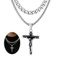 thumbnail image 1 of FaithHeart Layered Silver Cross Necklace for Men Stainless Steel Cuban Curb Link Chain Crucifix Pendant Necklaces Set Christian Church Religious Jewelry Christmas Birthday Gifts for Dad 18 inch, 1 of 10