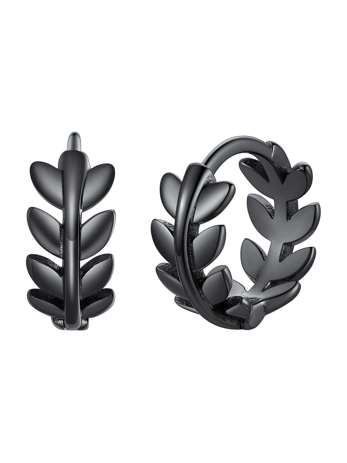 FaithHeart Leaf Huggie Hoop Earrings for Women Stainless Steel Lightweight Dainty Hypoallergenic Small 12mm Cartilage Huggies Black Earrings Jewelry Gift for Daughter Mom Mothers Day