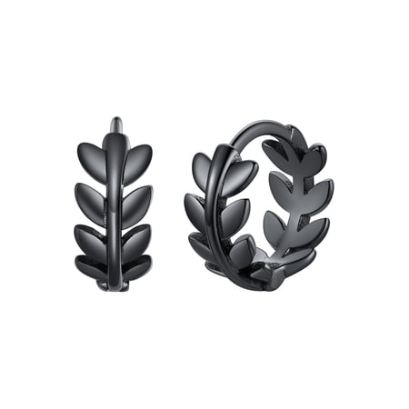 FaithHeart Leaf Huggie Hoop Earrings for Women Stainless Steel Lightweight Dainty Hypoallergenic Small 12mm Cartilage Huggies Black Earrings Jewelry Gift for Daughter Mom Mothers Day