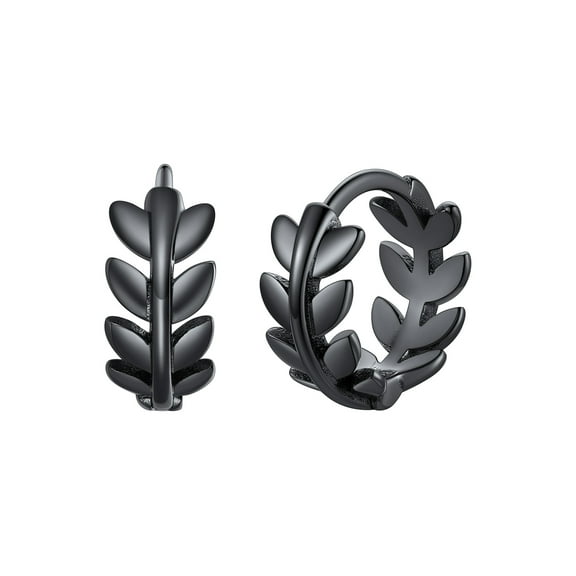 FaithHeart Leaf Huggie Hoop Earrings for Women Stainless Steel Lightweight Dainty Hypoallergenic Small 12mm Cartilage Huggies Black Earrings Jewelry Gift for Daughter Mom Mothers Day