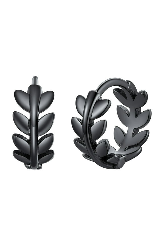 Leaf Huggie Hoop Earrings for Women Stainless Steel Lightweight Dainty Hypoallergenic Small 12mm Cartilage Huggies Black Earrings Jewelry Gift for Daughter Mom Mothers Day
