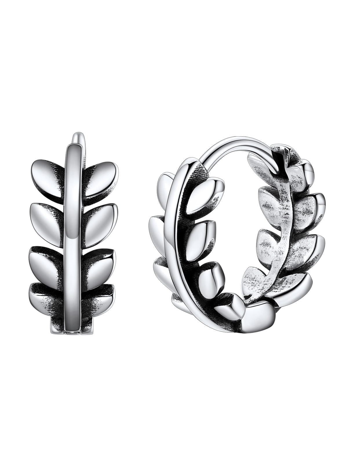 FaithHeart Leaf Huggie Hoop Earrings for Women Stainless Steel Lightweight Dainty Hypoallergenic Small 12mm Cartilage Huggies Silver Earrings Jewelry Gift for Girlfriend Valentine's Day Birthday