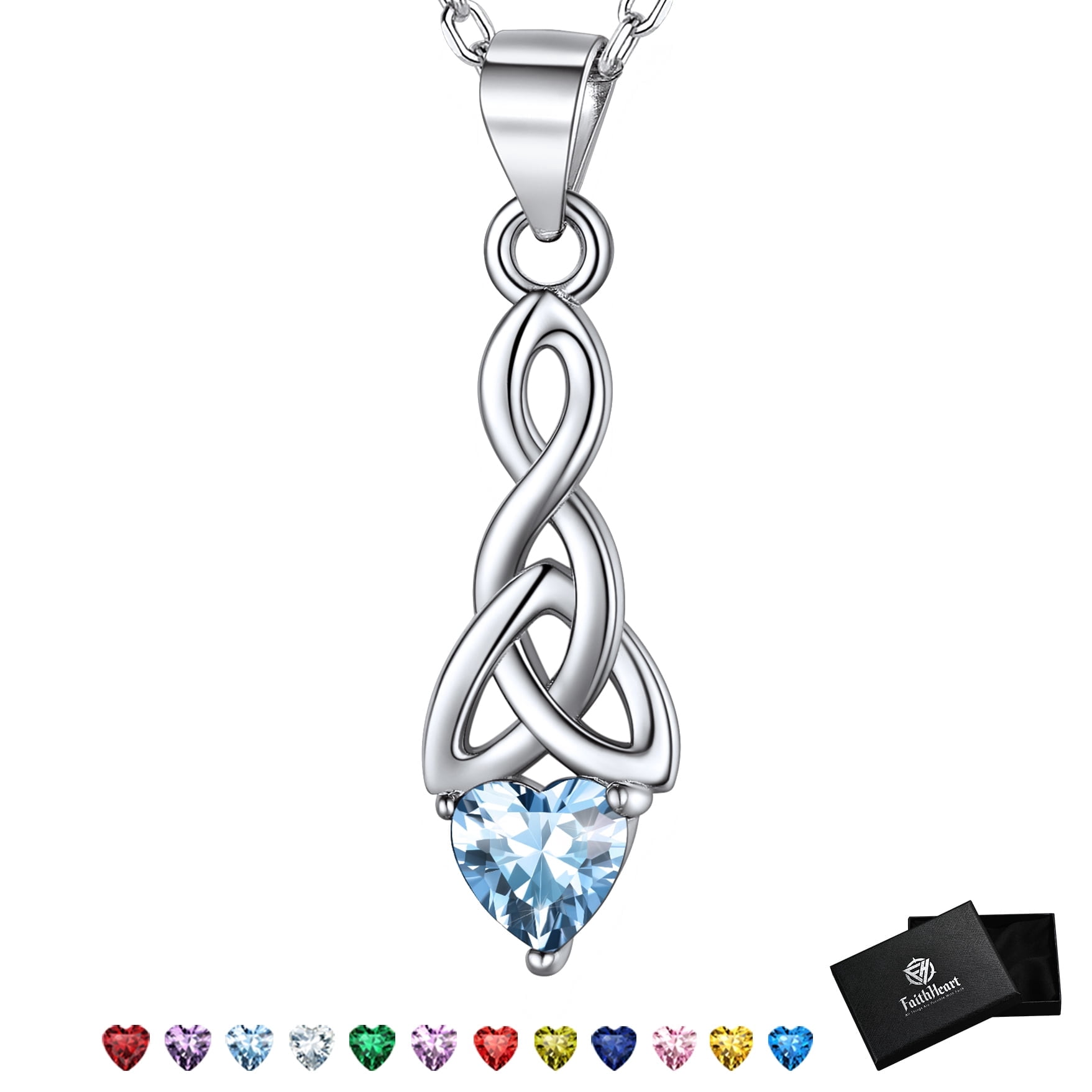 FaithHeart March Birthstone Heart Necklace for Women Celtic Knot Pendant Necklace 925 Sterling Silver Mother Daughter Christmas Birthday Jewelry Gift