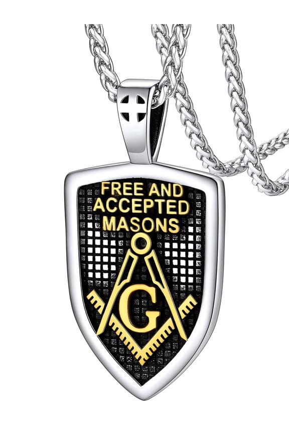 Masonic Compass Necklace for Men Shield Pendant for Male Masculine Amulet Protection Waterproof Jewelry Gift for Dad Father's Day