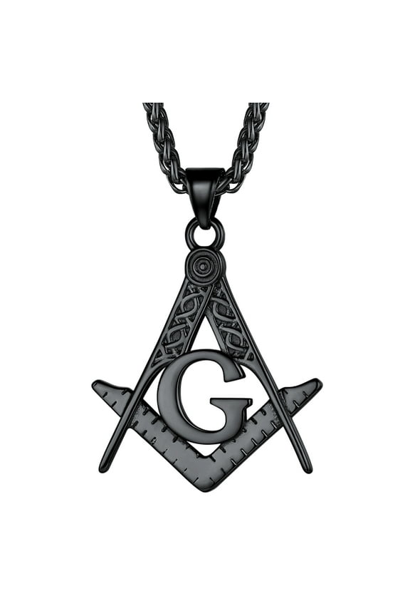 Masonic Necklace for Men, Freemason Compass Symbol Black Stainless Steel Free and Accepted Masons Pendant Jewelry Gifts for Son Birthday