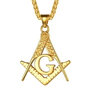 FaithHeart Masonic Necklace for Men, Freemason Compass Symbol Gold Plated Free and Accepted Masons Pendant Jewelry Gifts for Husband Anniversary