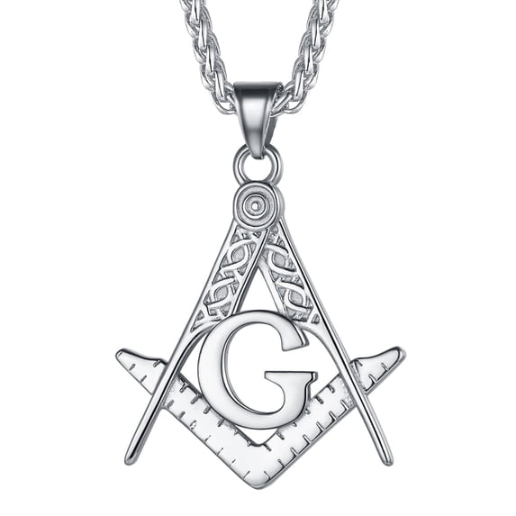 FaithHeart Masonic Necklace for Men, Freemason Compass Symbol Stainless Steel Free and Accepted Masons Pendant Jewelry Gifts for Boyfriend Valentine's Day