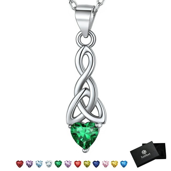 FaithHeart May Birthstone Heart Necklace for Women Celtic Knot Pendant Necklace 925 Sterling Silver Mom Mothers Day Jewelry Gift