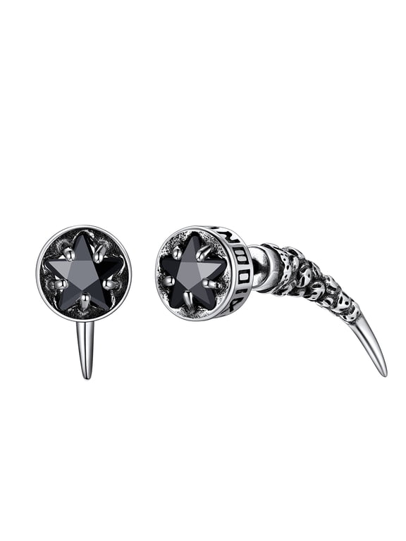 Men Earrings Viking Wolf Tooth Fung Black Cubic Zirconia Stud Earrings for Men Women Stainless Steel Hypoallergenic Punk Rock Fashion Jewlery Gift for Rapper Biker