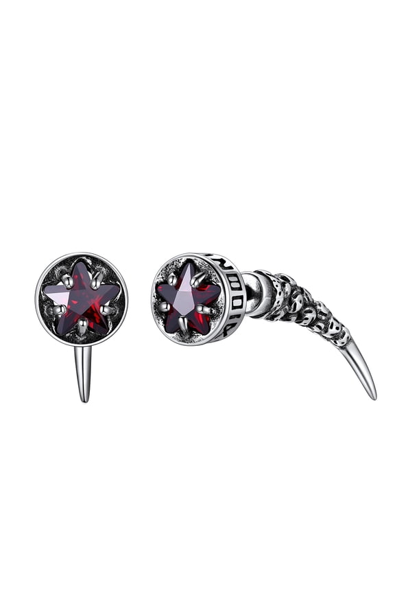 Men Earrings Viking Wolf Tooth Fung Red Cubic Zirconia Stud Earrings for Men Women Stainless Steel Hypoallergenic Cool Punk Fashion Jewlery Gift for Rapper Biker