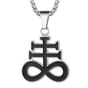 FaithHeart Men Leviathan Cross Brimstone Pendant Necklace Church of Satanic Symbol Stainless Steel Jewelry for Pagan