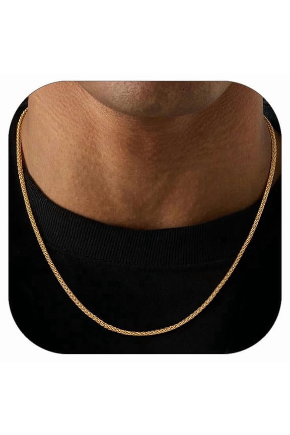 Men Necklace 14K Gold Plated Stainless Steel 2mm/3mm/6mm/9mm Wheat Chain Necklace for Men Gifts for Dad Son Husband Fathers Day Birthday