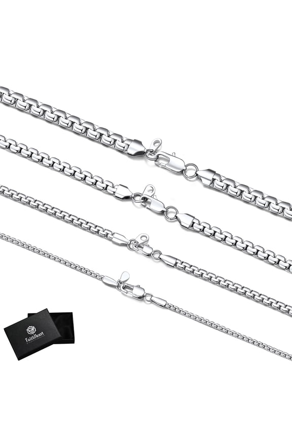 Men Necklace Silver Stainless Steel Flat Box Link Chain Necklace, 2mm Width Box Chain Necklaces for Men Non Tarnish Hip Hop Chain Jewelry Gifts for Boyfriend Valentine's Day 18 Inches