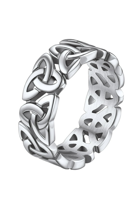Celtic Knot Band Rings for Men Silver Stainless Steel Viking Irish Engagement Bands Ireland Finger Charms Vintage Stackable Rings Jewelry Gift for Friends Size 9