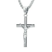 FaithHeart Mens Crucifix Cross Pendant Necklace Stainless Steel Minimalist Religious Christian Amulet Jewelry Friends Dad Father's Day Gift