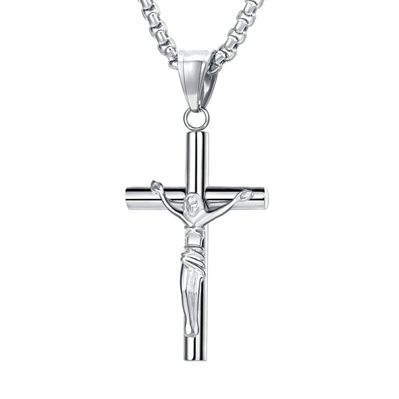 FaithHeart Mens Crucifix Cross Pendant Necklace Stainless Steel Minimalist Religious Christian Amulet Jewelry Friends Dad Father's Day Gift