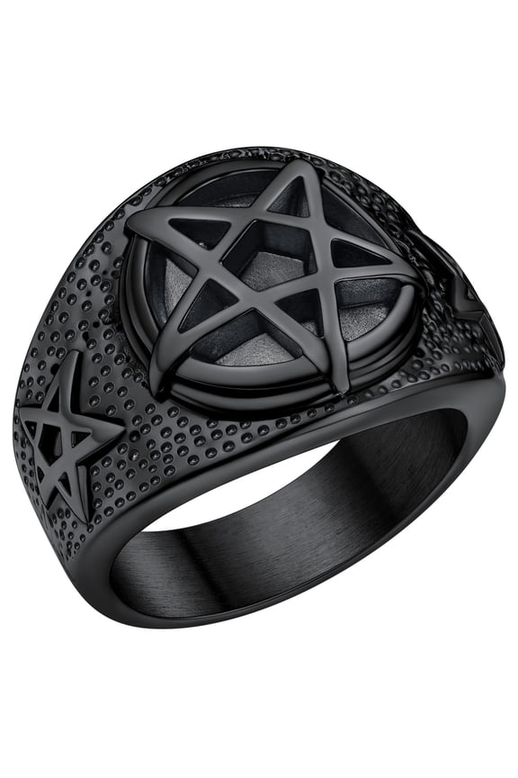 Mens Statement Band Ring Stainless Steel Size 11 Pentacle Signet Rings for Hippie
