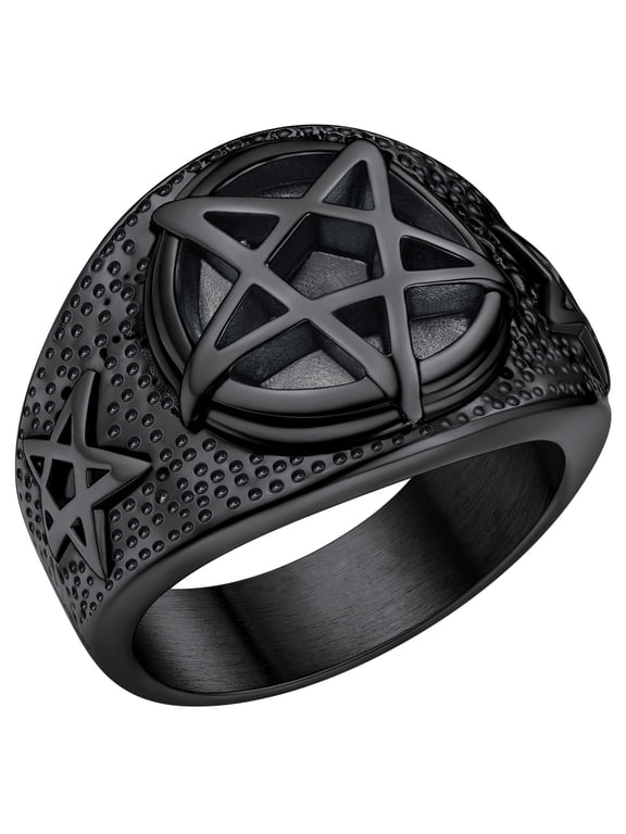 Mens Statement Band Ring Stainless Steel Size 11 Pentacle Signet Rings for Hippie