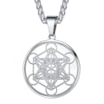 thumbnail image 1 of FaithHeart Metatron's Cube Necklace for Men Women Stainless Steel Sacred Geometric Pendant Spiritual Protection Medal Jewelry Gift for Dad Grandpa Fathers Day Christmas, 1 of 6