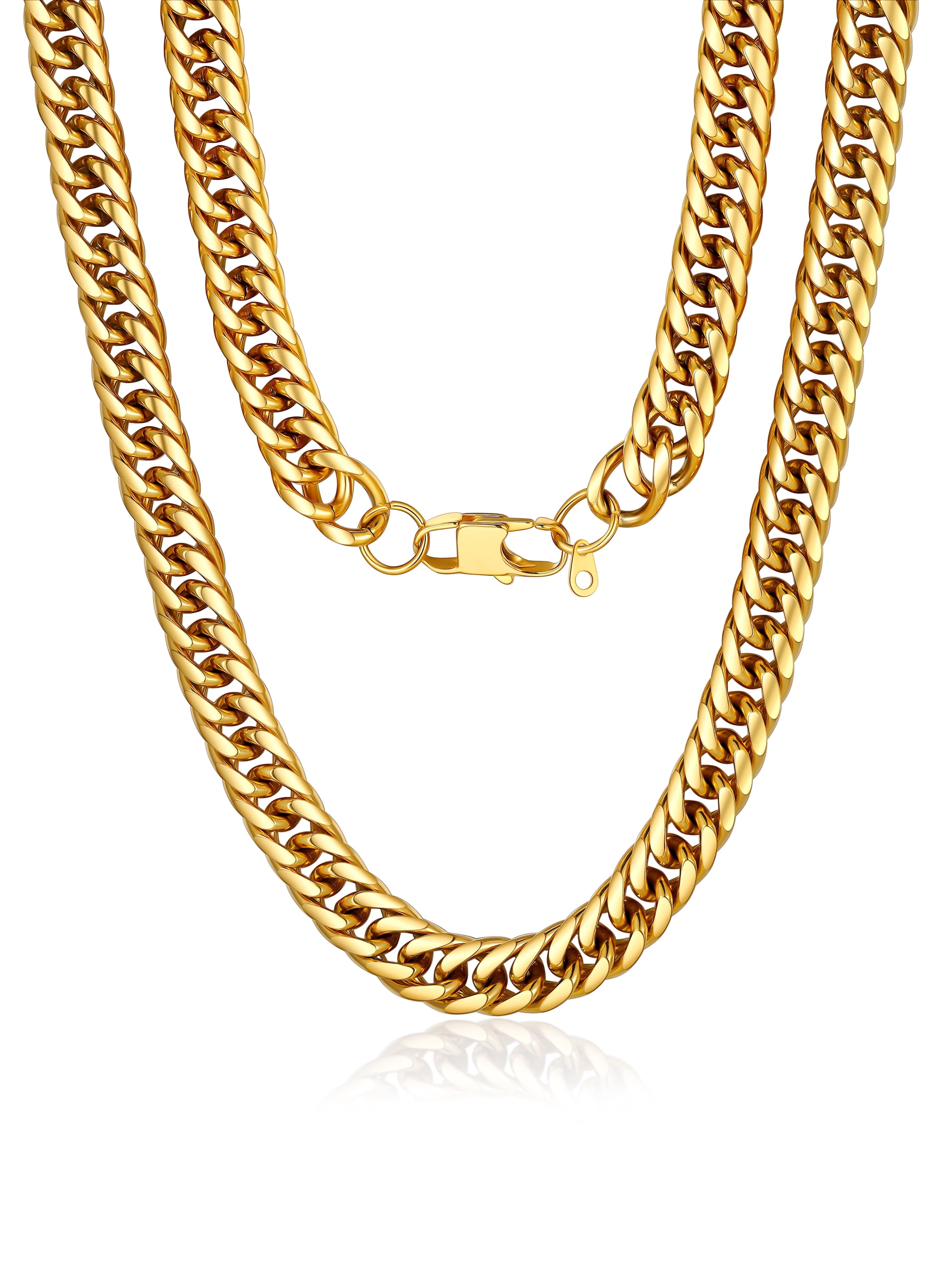FaithHeart Miami Cuban Link Chain Necklace for Men 14K Gold Plated Stainless Steel 12mm Curb Chains Mens Necklace Hip Hop Jewelry Gift for Brother Friends 28 inch